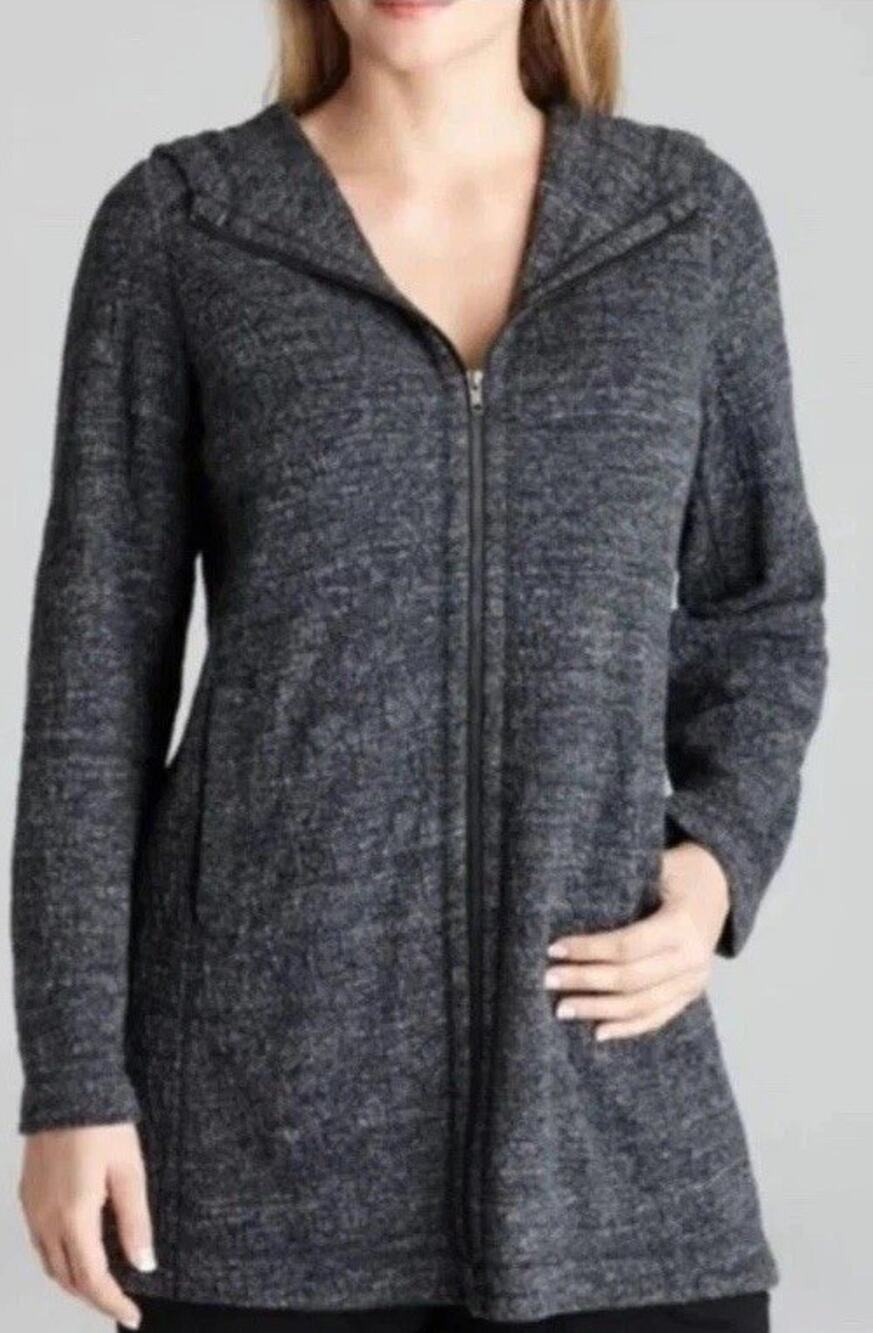 EILEEN FISHER Terrazo Stretch Ripple Jacket M Heather Gray Full Zip Hoodie EUC